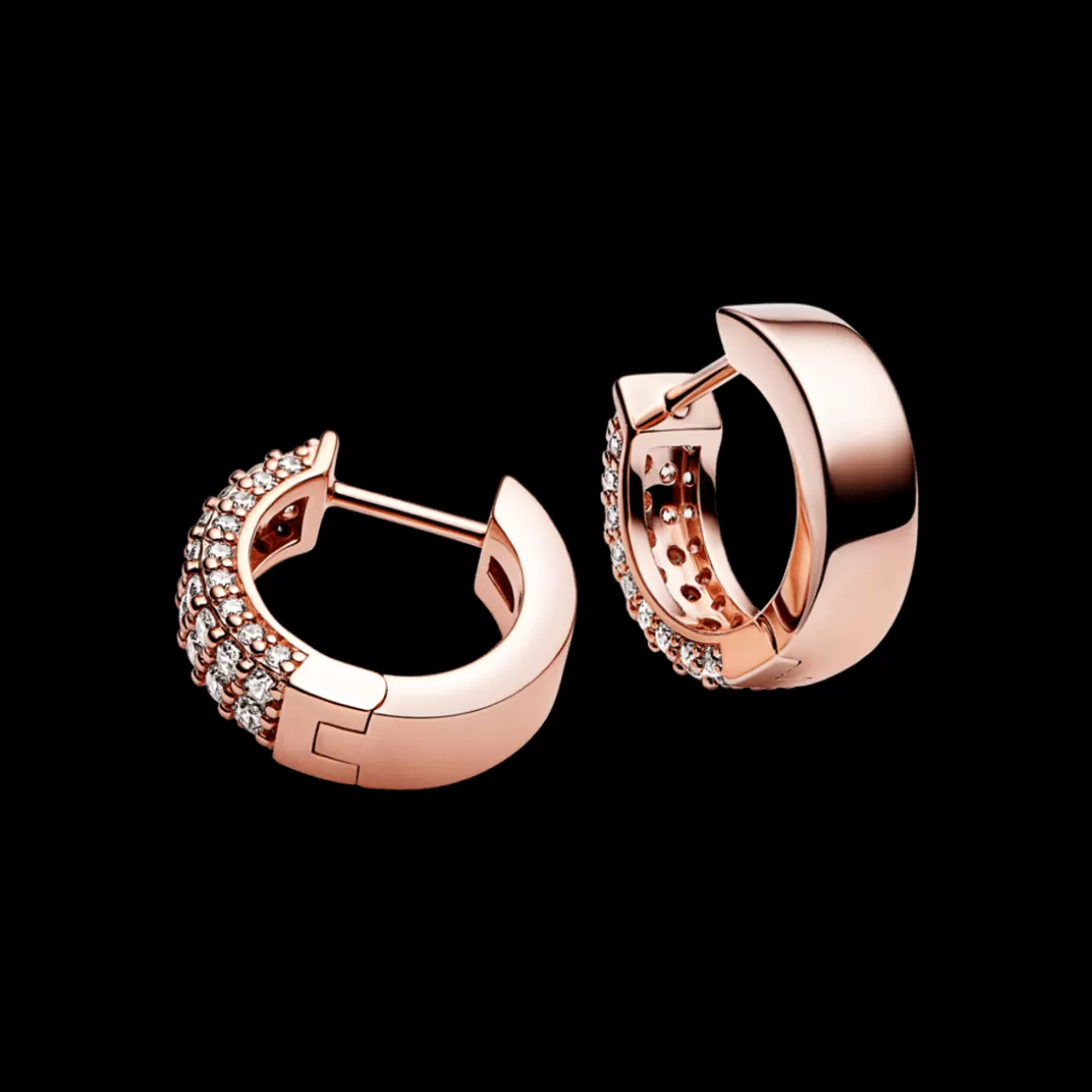 Pandora Brincos De Argola Ouro Rosé-Brinco Argola Rosé e Fila Dupla com Zircônias