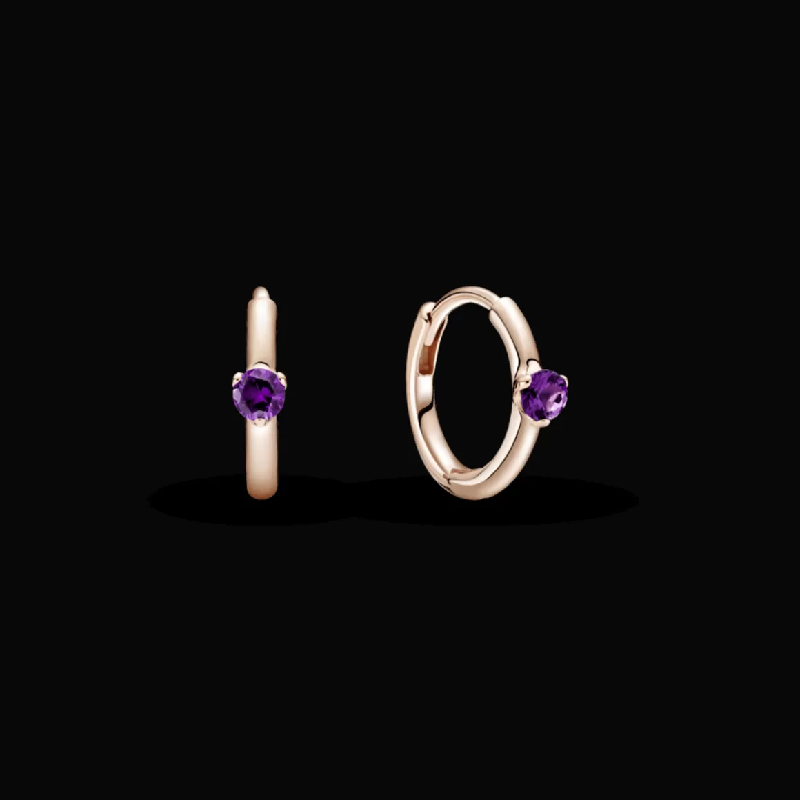 Pandora Brincos De Argola Ouro Rosé-Brinco De Argola Solitário Roxo