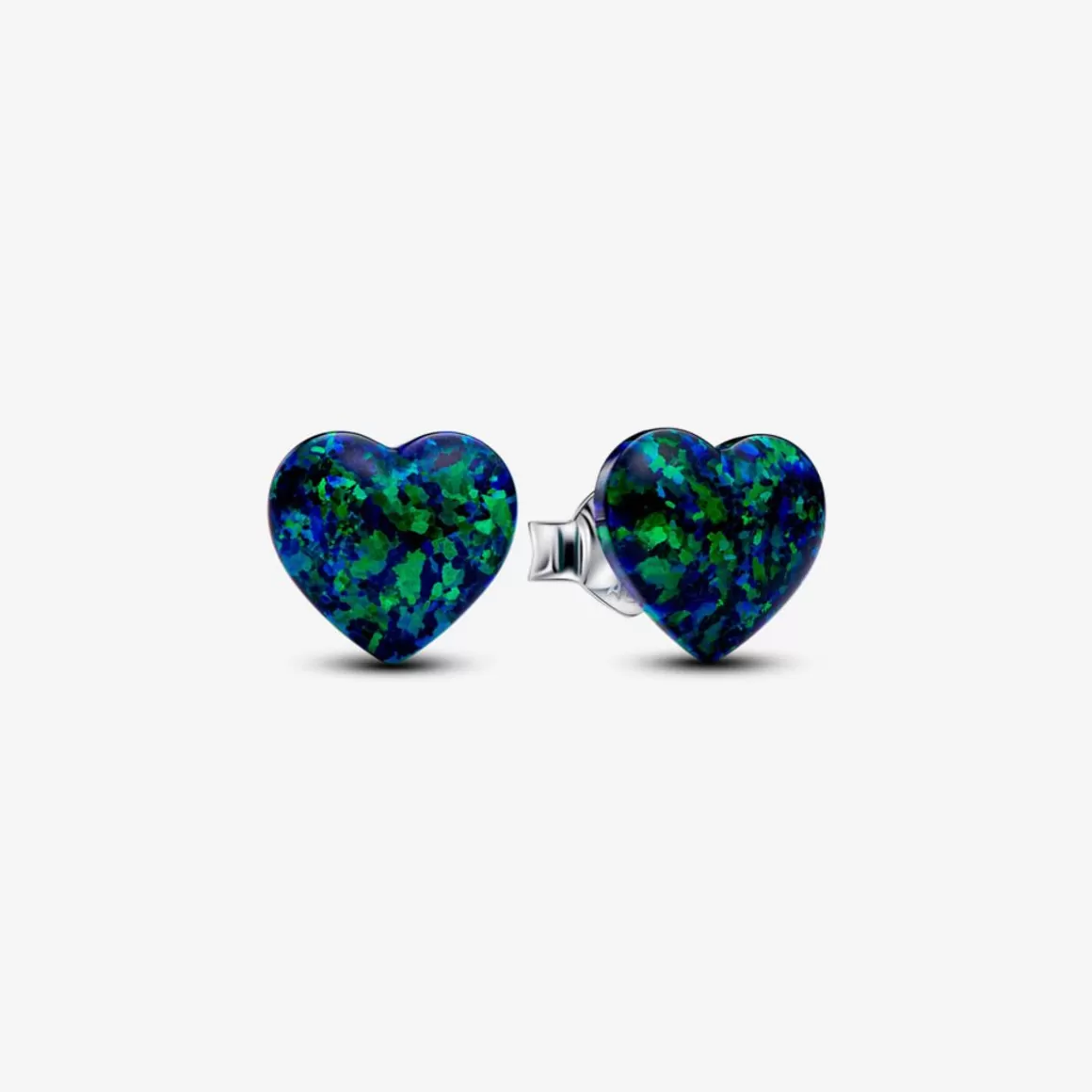 Pandora Brincos Petit Com Pedra | Brincos De Prata-Brinco De Prata Coracao Opala Verde E Azul