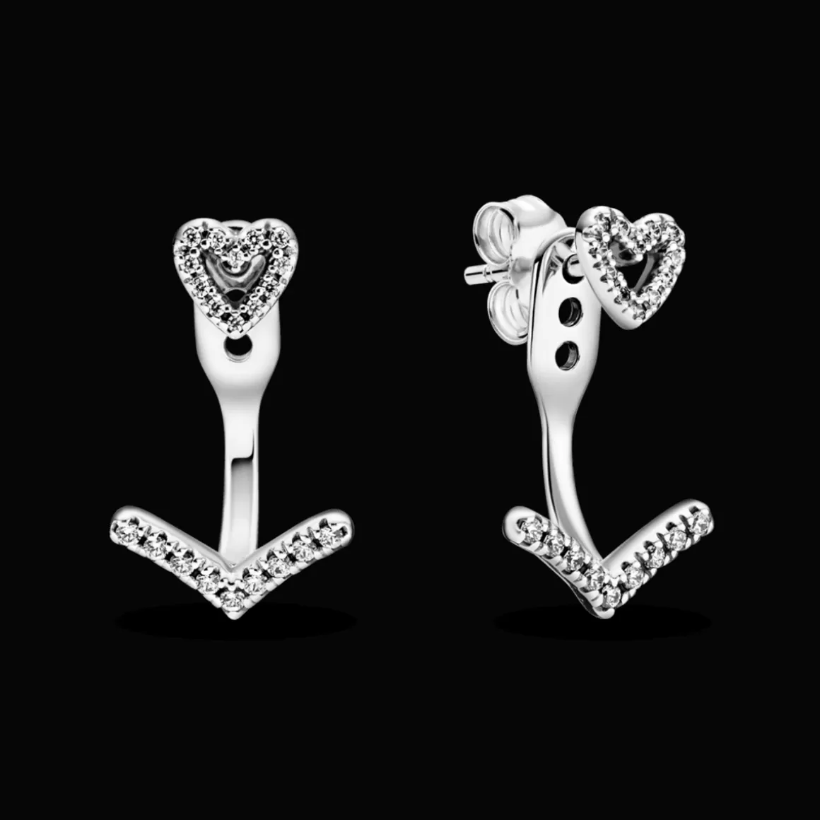 Pandora Brincos De Prata-Brinco de Prata Pendente Chevron Coração Brilhante