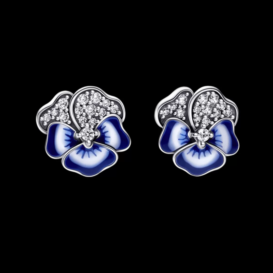Pandora Brincos Petit De Prata | Brinco Esmaltado-Brinco de Prata Pequeno Flor Azul Amor Perfeito