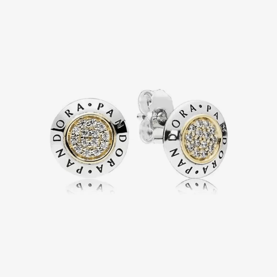 Pandora Brincos Dois Tons-Brinco Signature Com Ouro