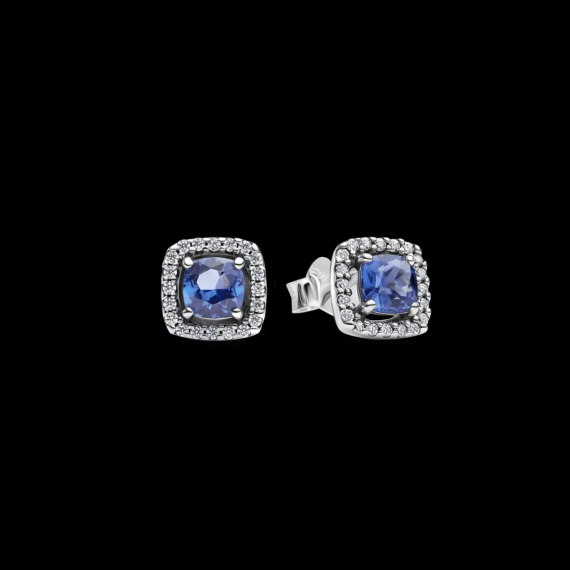 Pandora Brincos De Prata | Brincos Petit De Prata-Brinco Prata Pequeno Quadrado Azul Brilhante