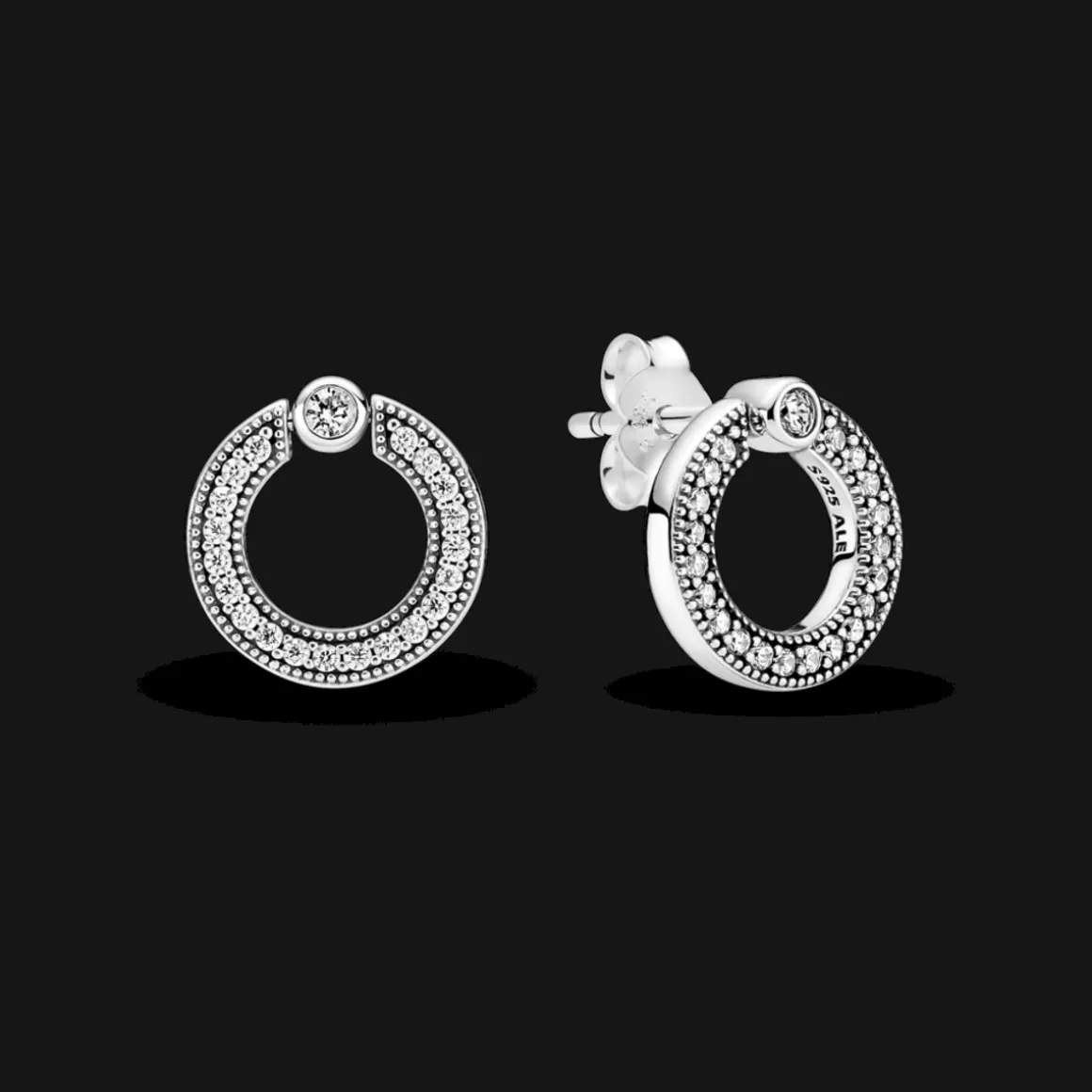 Pandora Brincos Petit De Prata-Brincos Petite Reversiveis Em Circulo Signature Em Pave