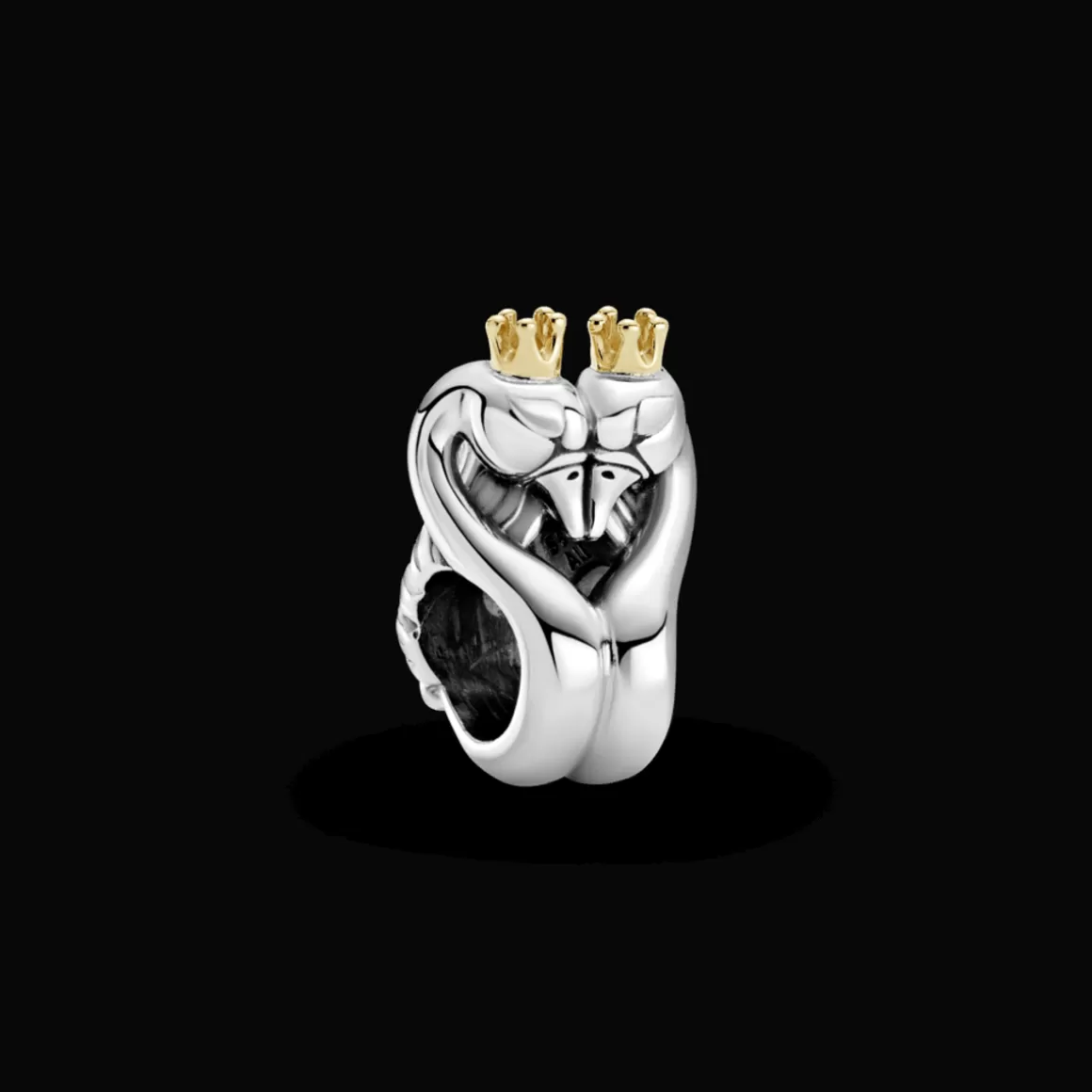 Pandora Charms Dois Tons-Charm Cisnes E Coração Com Ouro 14k