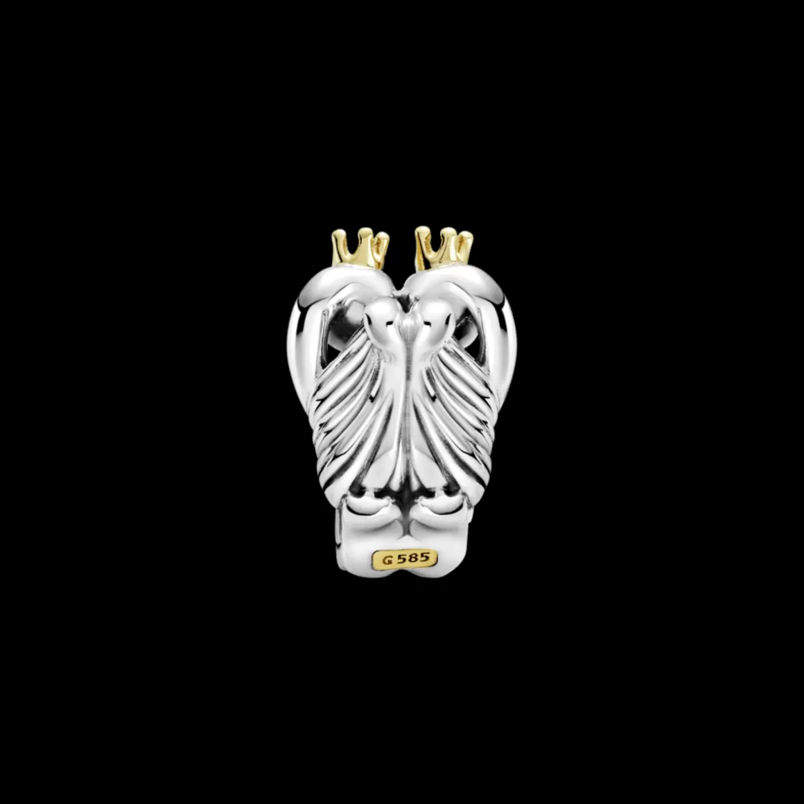 Pandora Charms Dois Tons-Charm Cisnes E Coração Com Ouro 14k