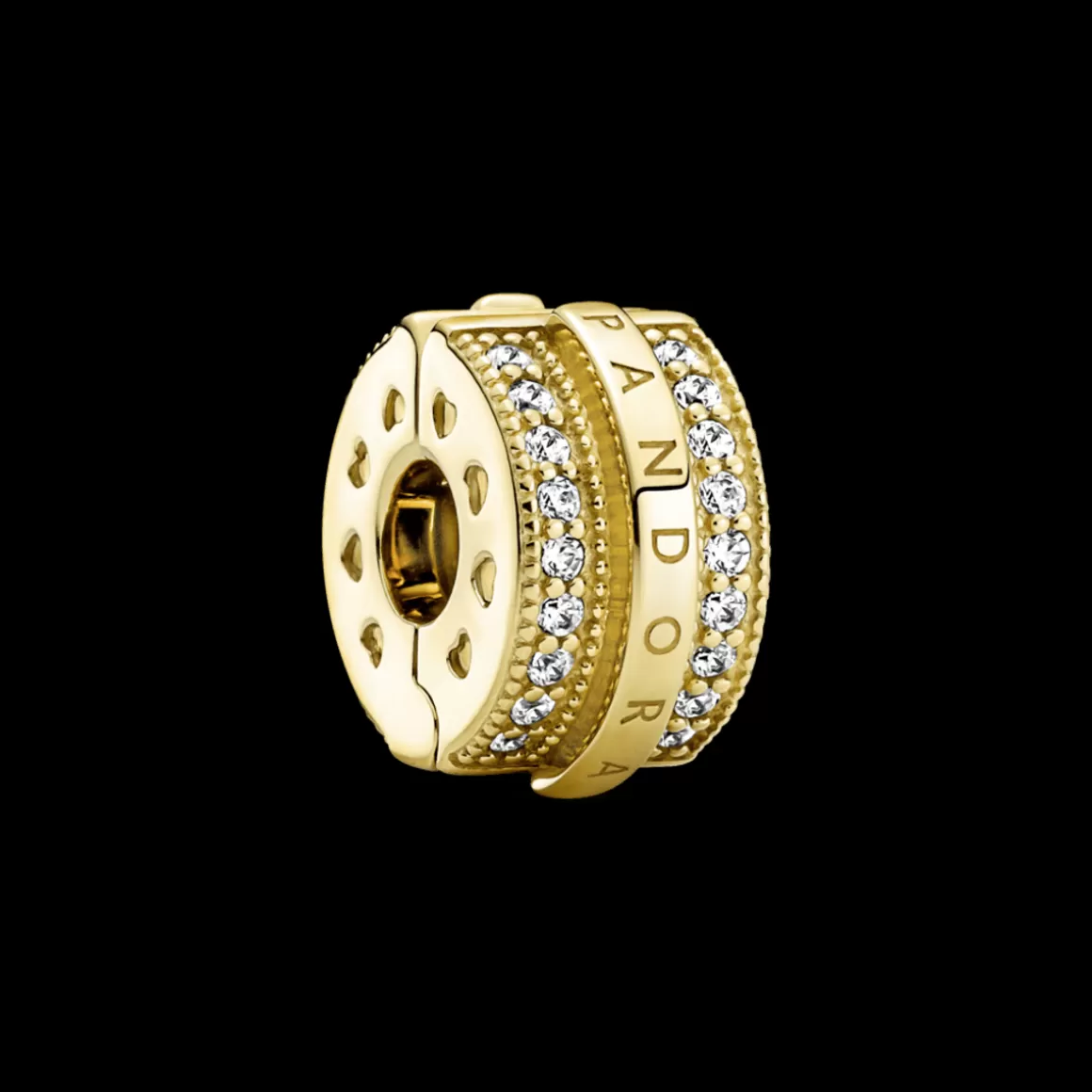 Pandora Charms Clipes De Ouro-Charm Com Clipe Linhas Brilhantes Signature Em Pave