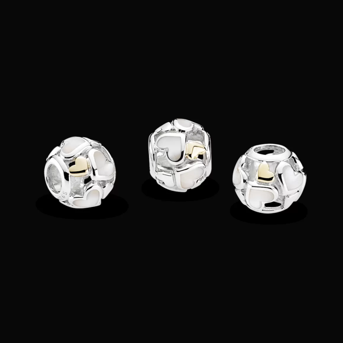 Pandora Charms Dois Tons-Charm Coracao Iluminado Com Ouro 14k