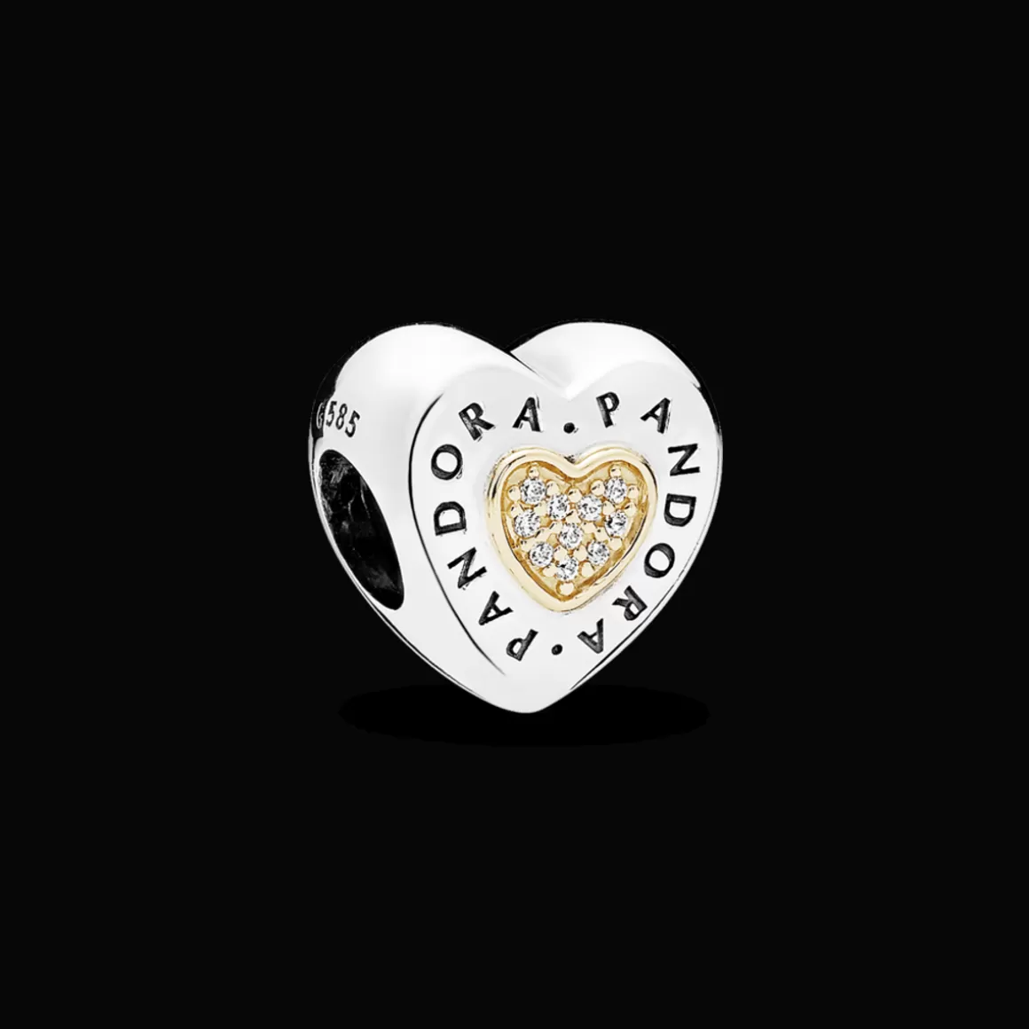 Pandora Charms Dois Tons-Charm Coração Signature Com Ouro 14k
