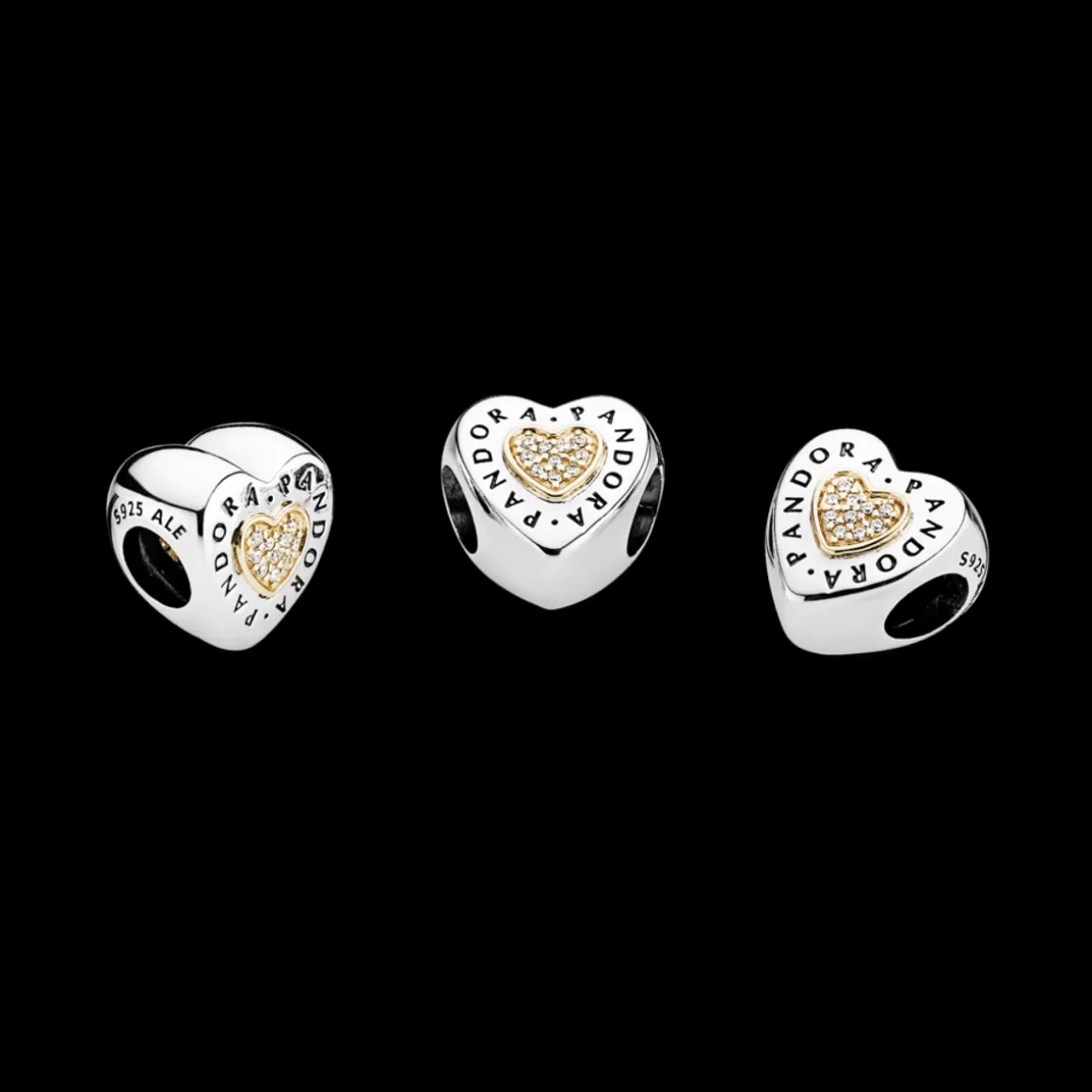 Pandora Charms Dois Tons-Charm Coração Signature Com Ouro 14k