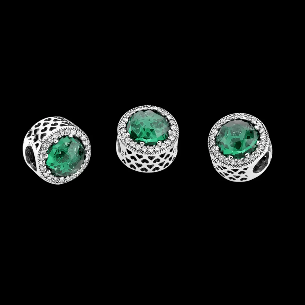 Pandora Charms De Prata-Charm Coração Radiante Verde