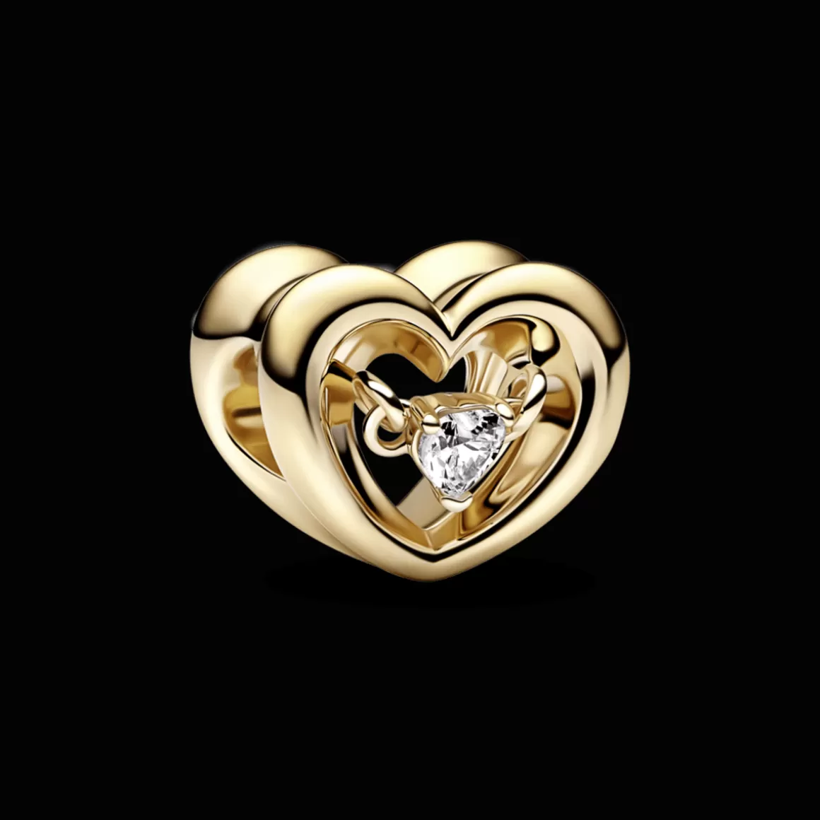 Pandora Charms Cristal | Charms De Ouro-Charm de Ouro Coração Radiante e Pedra Flutuante