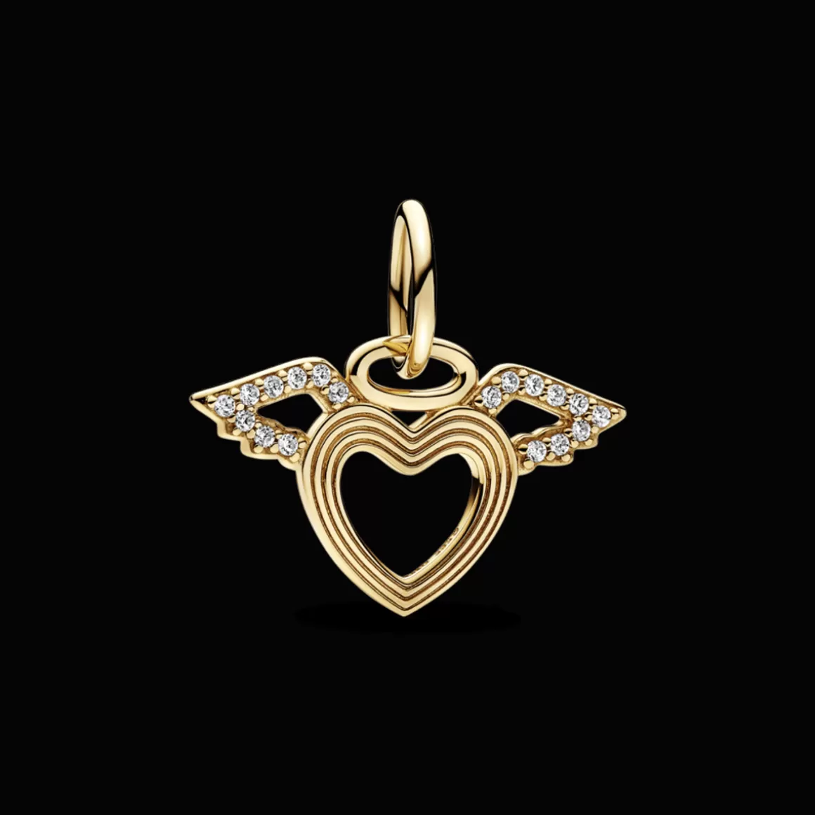 Pandora Charms Pendentes De Ouro | Charms Cristal-Charm de Ouro Pendente Coração e Asas de Anjo