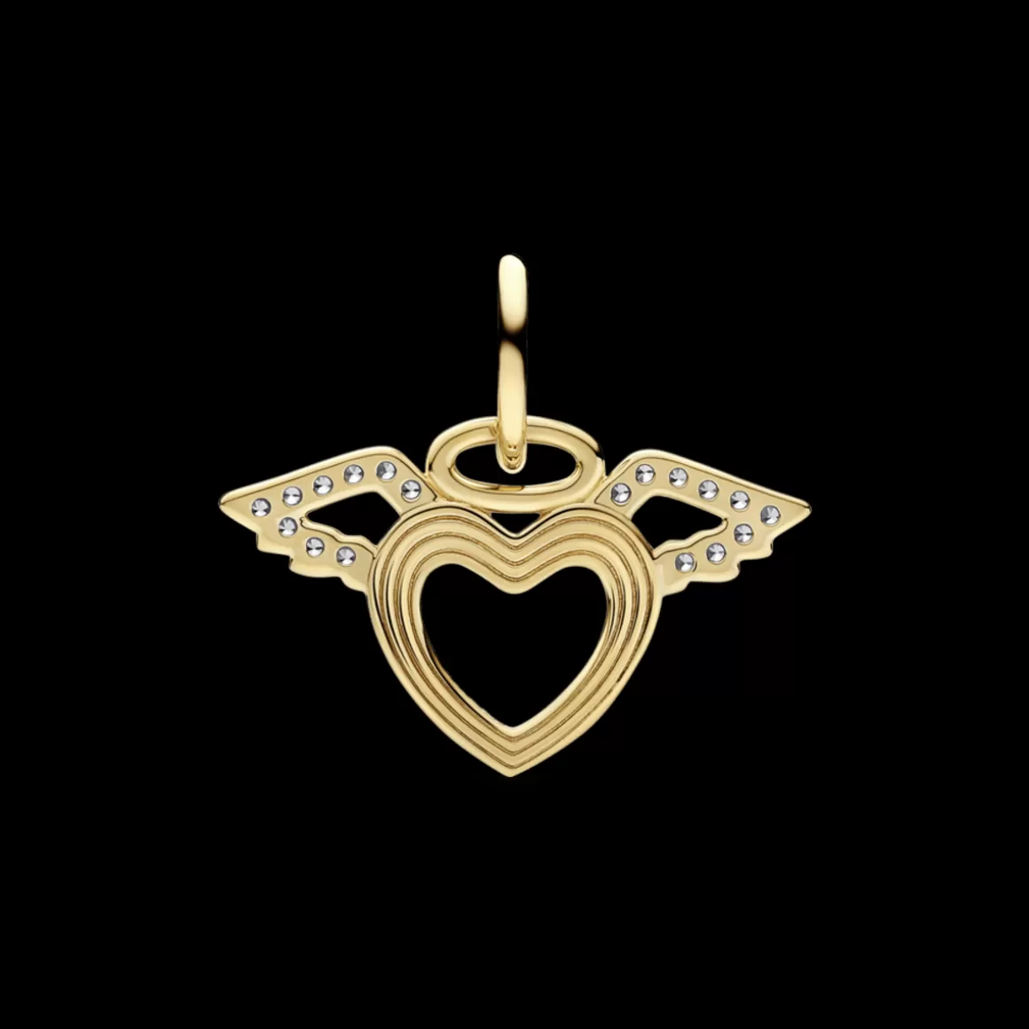 Pandora Charms Pendentes De Ouro | Charms Cristal-Charm de Ouro Pendente Coração e Asas de Anjo