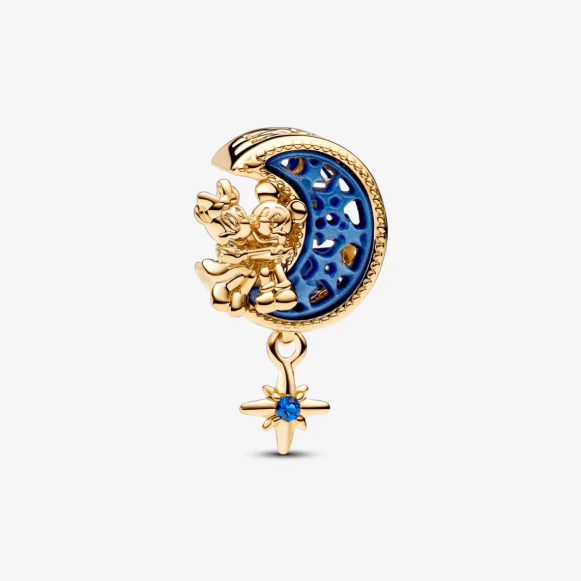 Pandora Charms Pendentes De Ouro | Charms Cristal-Charm de Ouro Pendente Disney Lua Crescente Mickey e Minnie