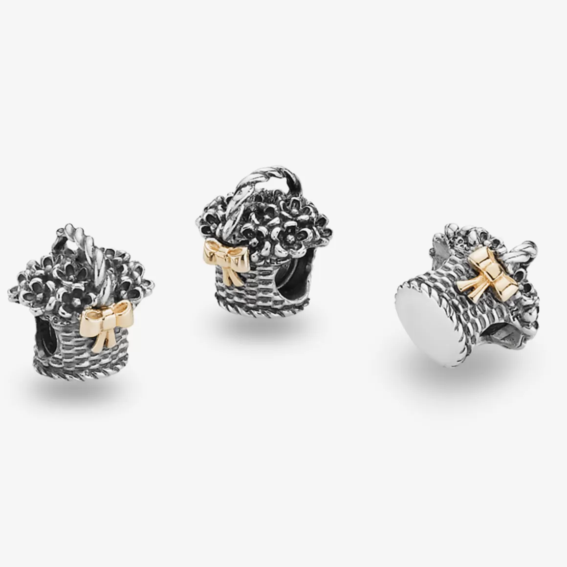 Pandora Charms Dois Tons-Charm De Prata Cesta De Flores