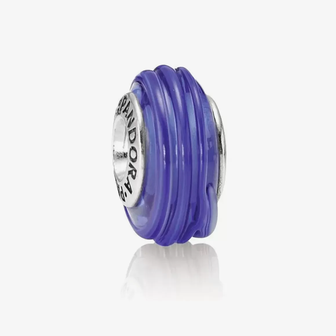 Pandora Charms De Murano-Charm De Prata E Murano Azul E Fitas Azuis