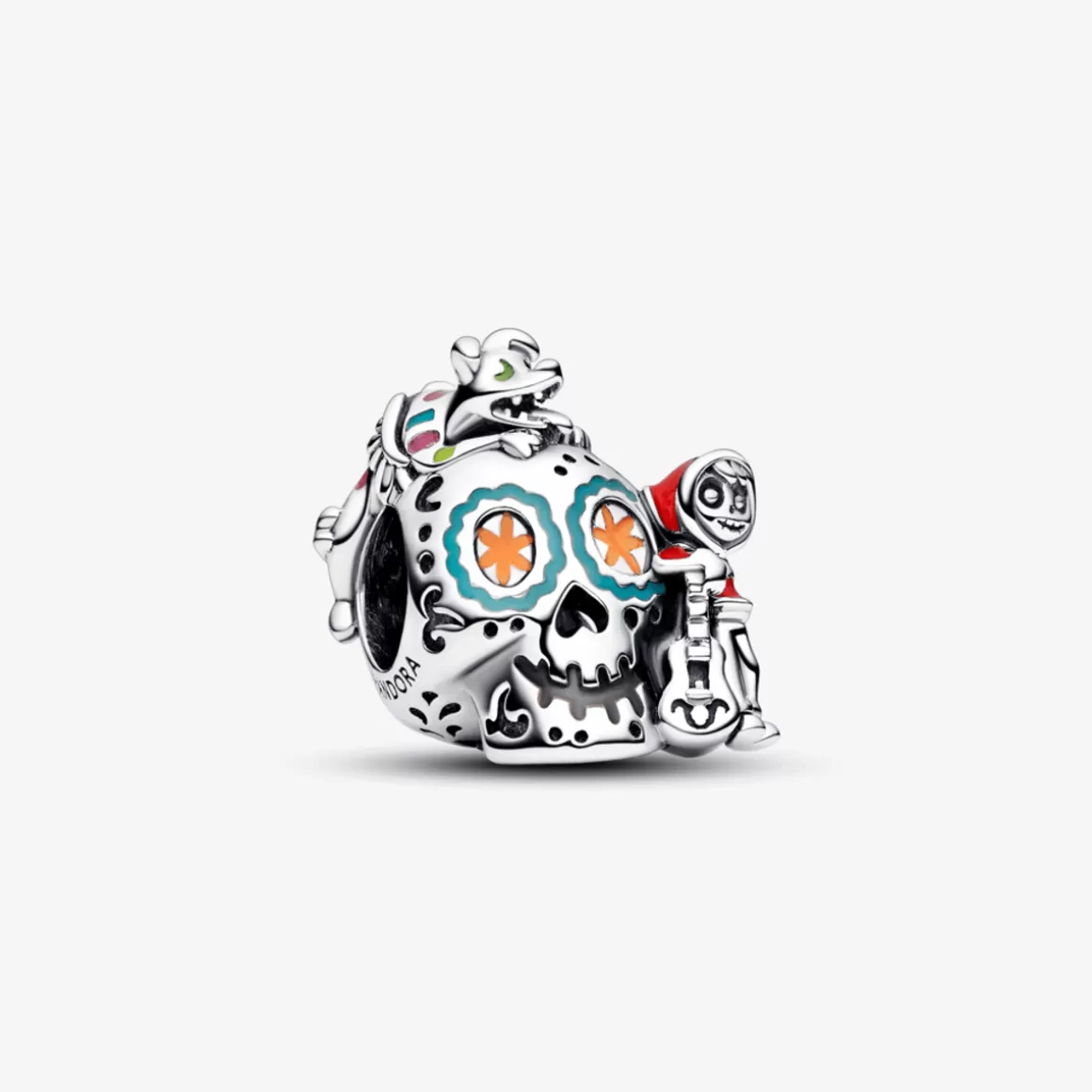 Pandora Charms Cristal | Charms De Prata-Charm Disney Pixar - Caveira A Vida é uma Festa Brilha no Escuro