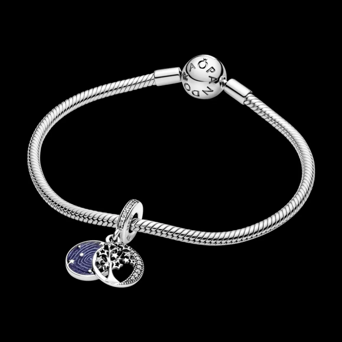 Pandora Charms Pendentes De Prata-Charm Duplo De Lua_ Arvore E Galaxia