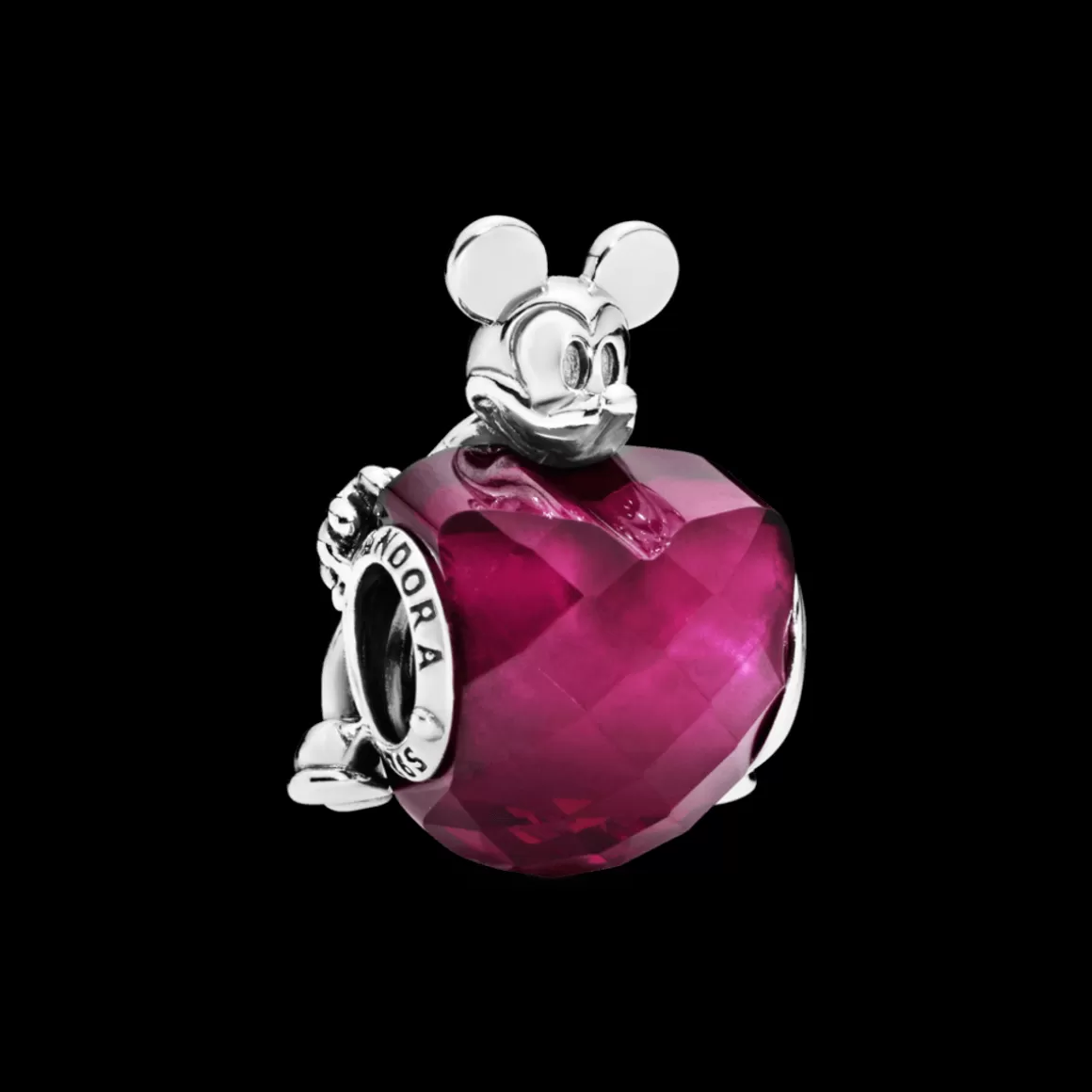 Pandora Charms De Prata-Charm Mickey Com Petit Facetado Coração