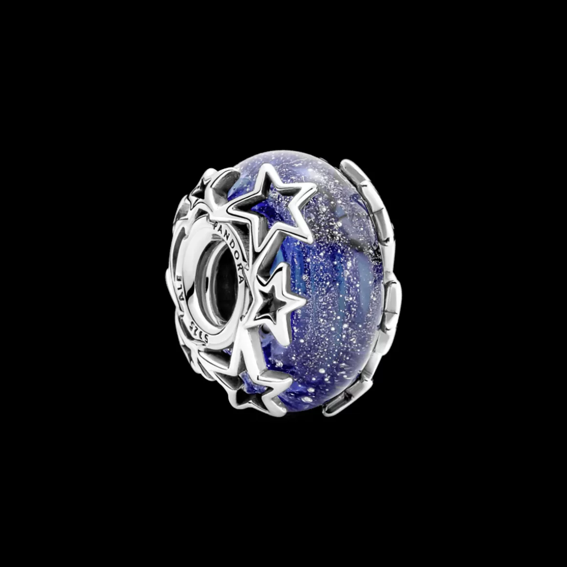 Pandora Charms Com Pedra | Charms De Murano-Charm Murano Galaxia Azul E Estrela