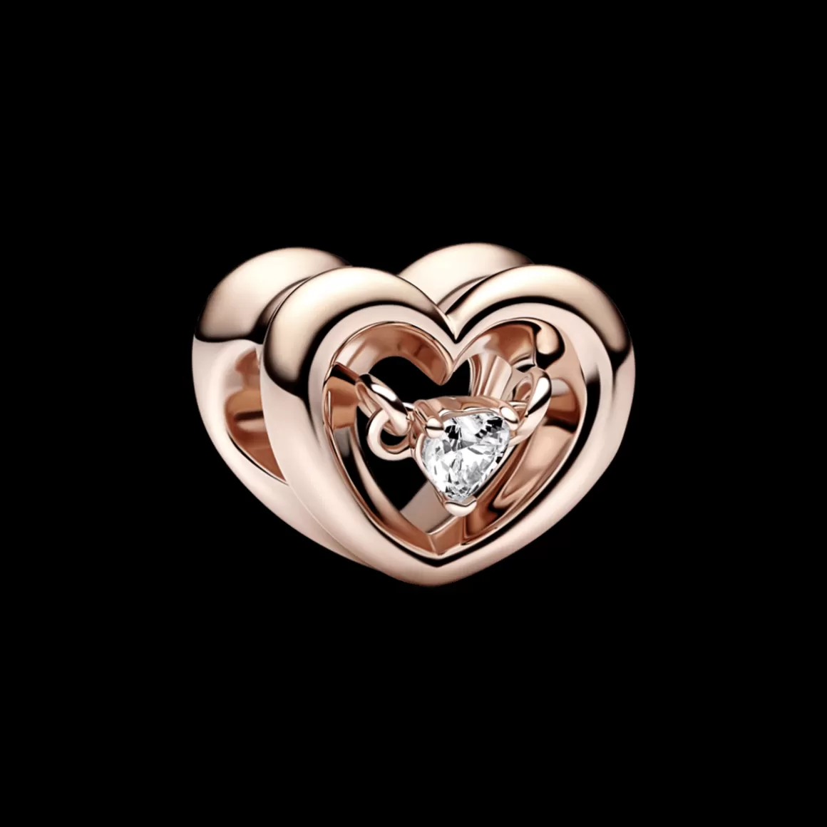 Pandora Charms Cristal | Charms De Ouro Rosé-Charm Ouro Rosé Coração Radiante Pedra Flutuante