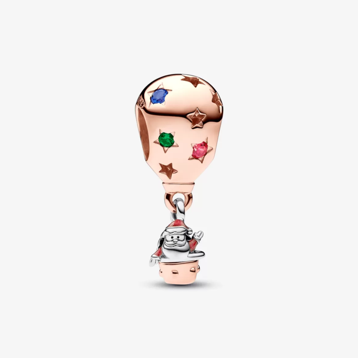Pandora Charms Pendentes De Ouro Rosé | Charms Esmaltados-Charm Ouro Rosé Pendente Papai Noel e Balão de Ar Quente