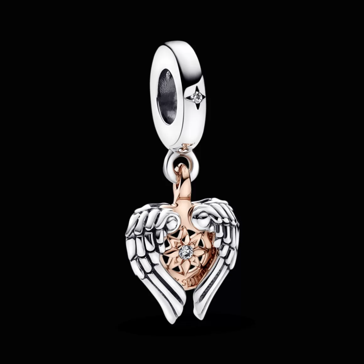 Pandora Charms Pendentes Dois Tons | Charms Cristal-Charm Pendente Asas de Anjo Bússola Celestial em Dois Tons