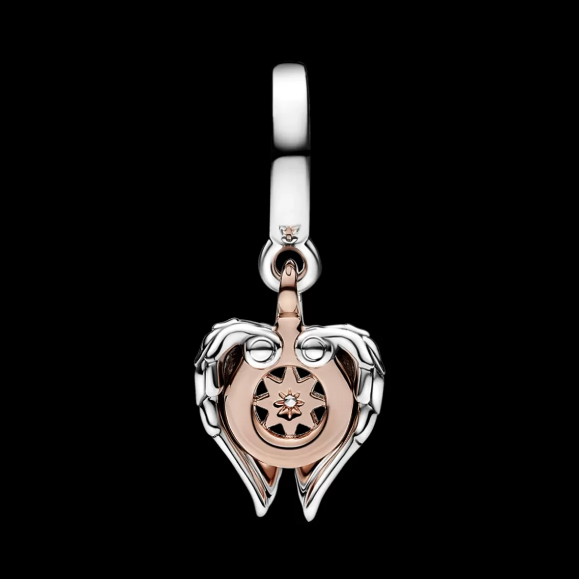 Pandora Charms Pendentes Dois Tons | Charms Cristal-Charm Pendente Asas de Anjo Bússola Celestial em Dois Tons