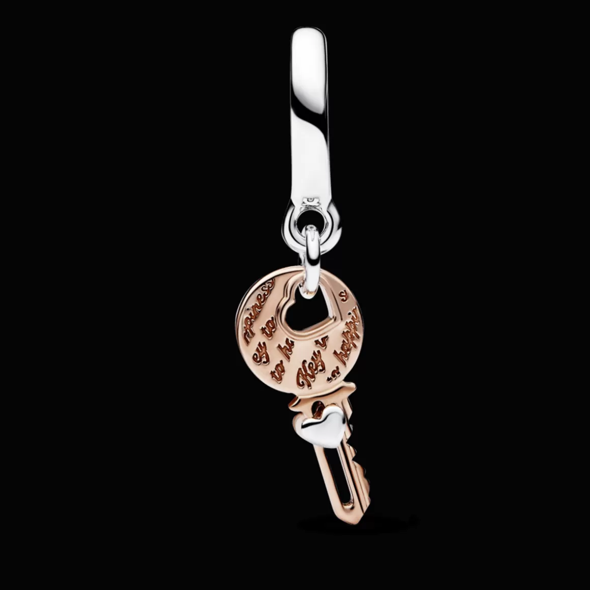Pandora Charms Pendentes Dois Tons-Charm Pendente Chave do Coração Deslizante em Dois Tons