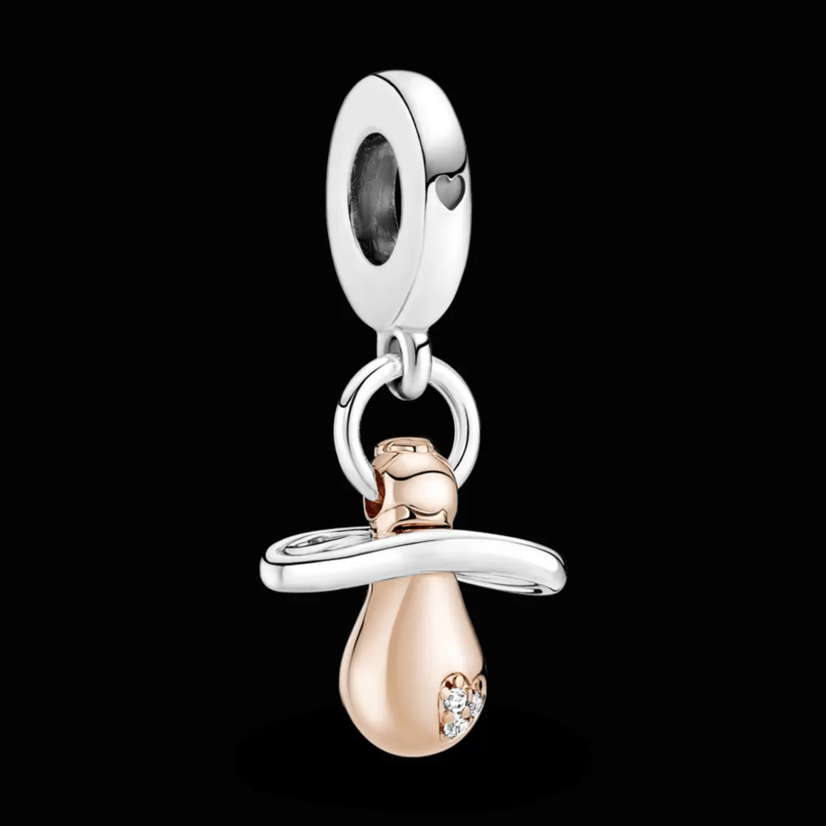 Pandora Charms Pendentes Dois Tons | Charms Cristal-Charm Pendente Chupeta em Dois Tons