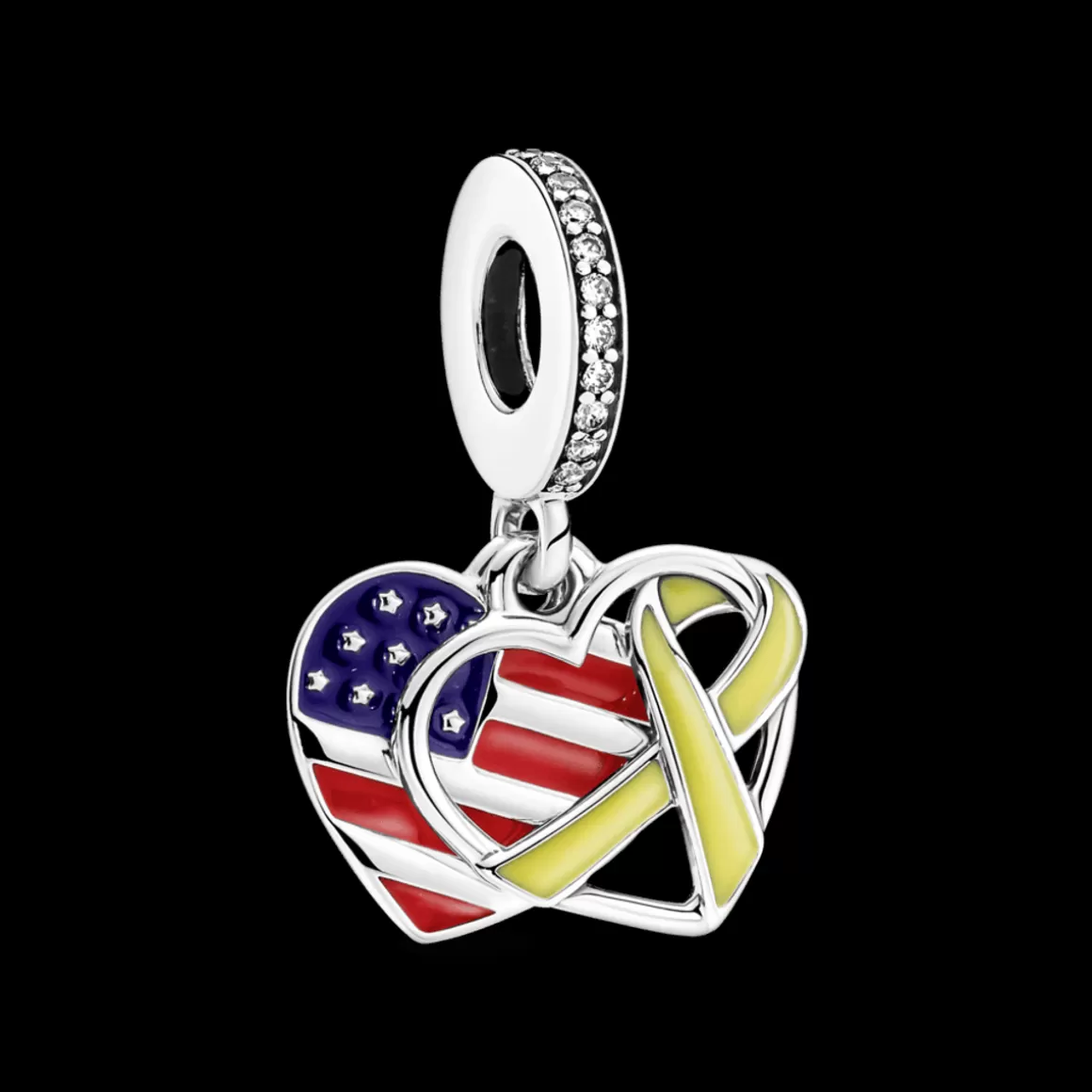 Pandora Charms Pendentes De Prata-Charm Pendente Coracao Bandeira E Dia Dos Veteranos