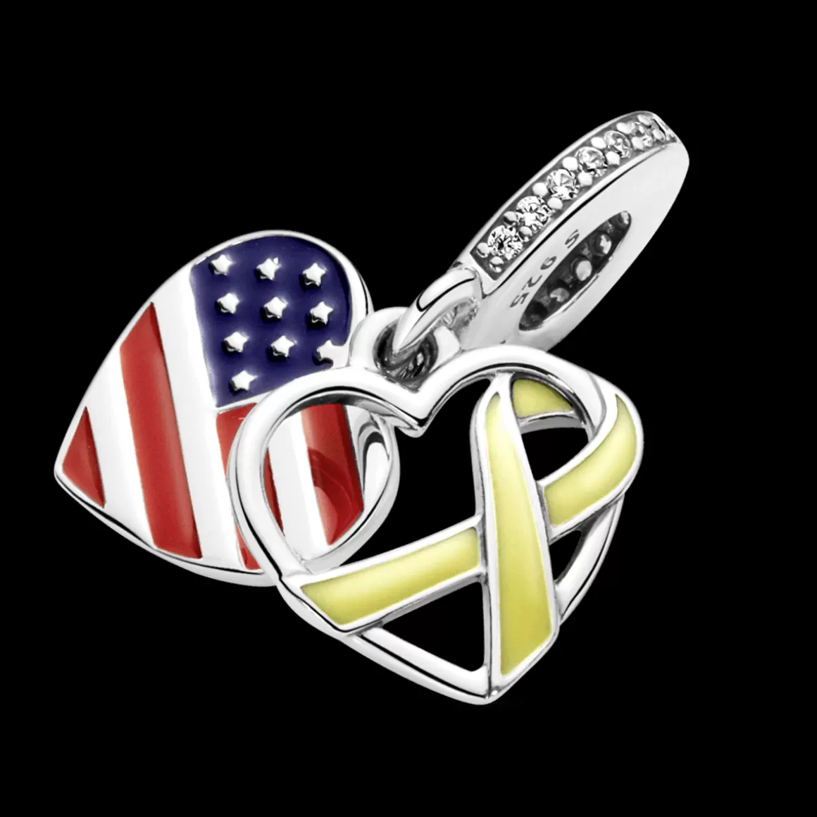 Pandora Charms Pendentes De Prata-Charm Pendente Coracao Bandeira E Dia Dos Veteranos