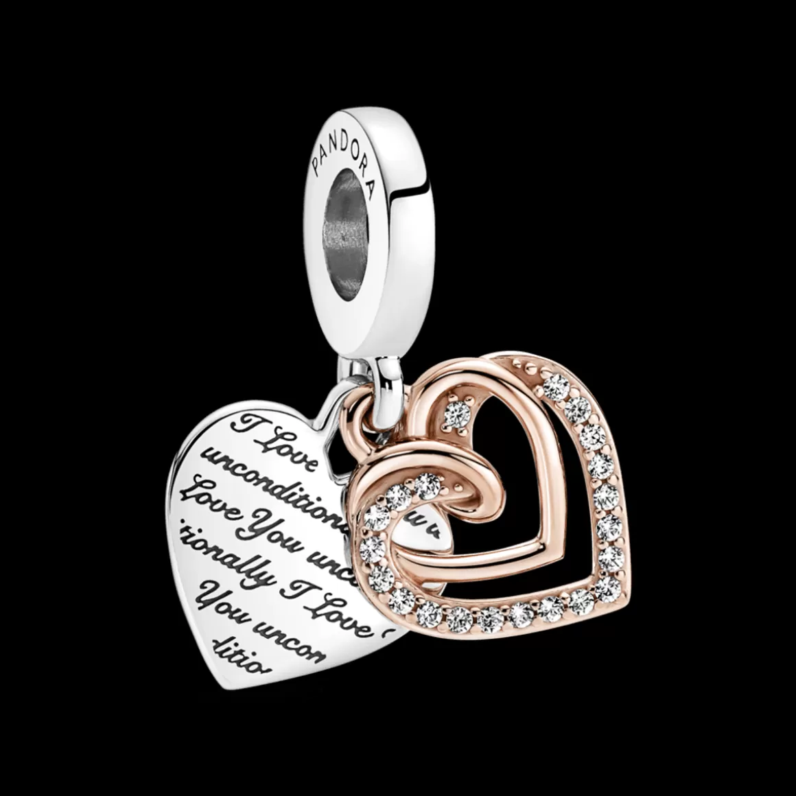 Pandora Charms Pendentes Dois Tons | Charms Cristal-Charm Pendente Corações Entrelaçados em Dois Tons