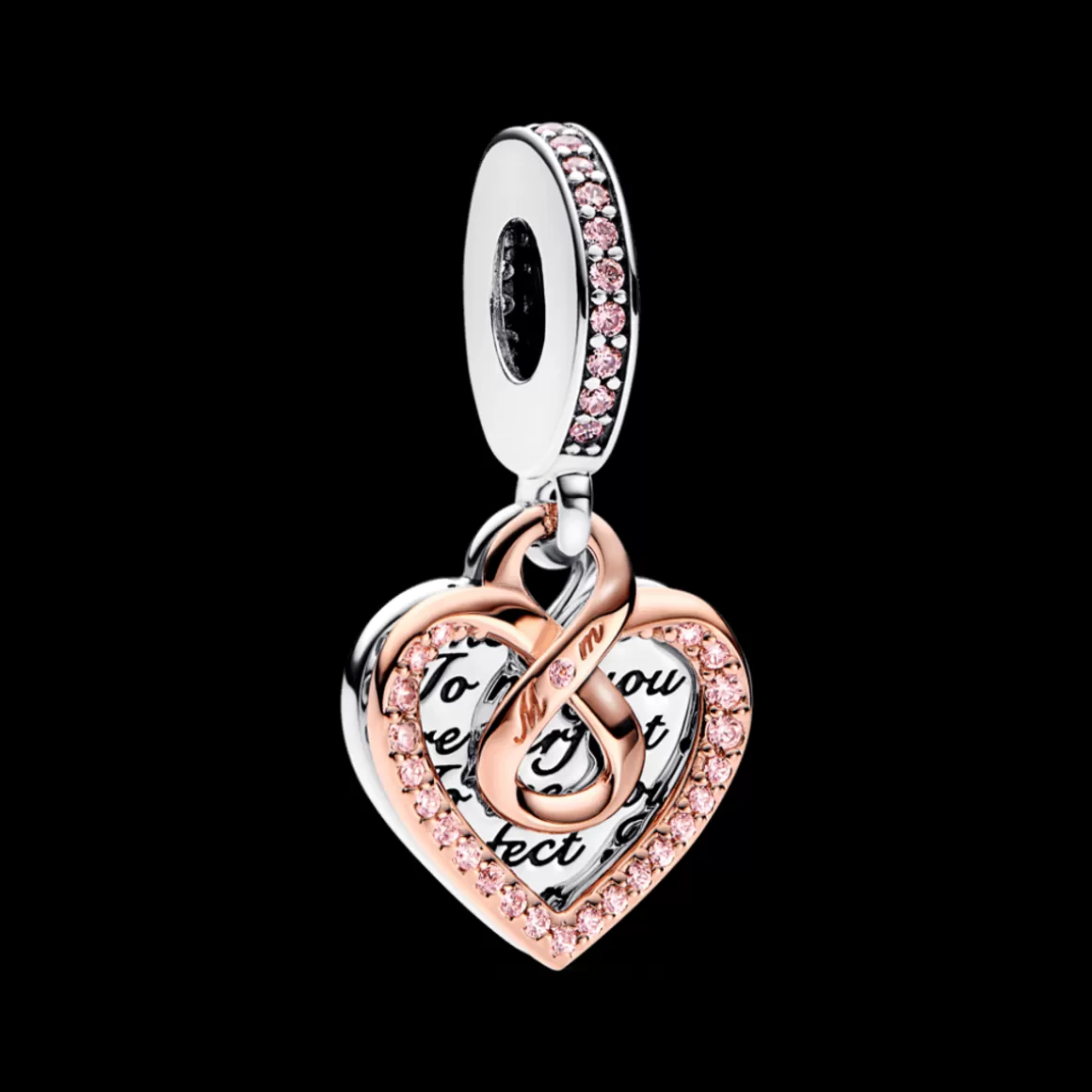 Pandora Charms Pendentes Dois Tons | Charms Cristal-Charm Pendente Coração e Infinito em Dois Tons