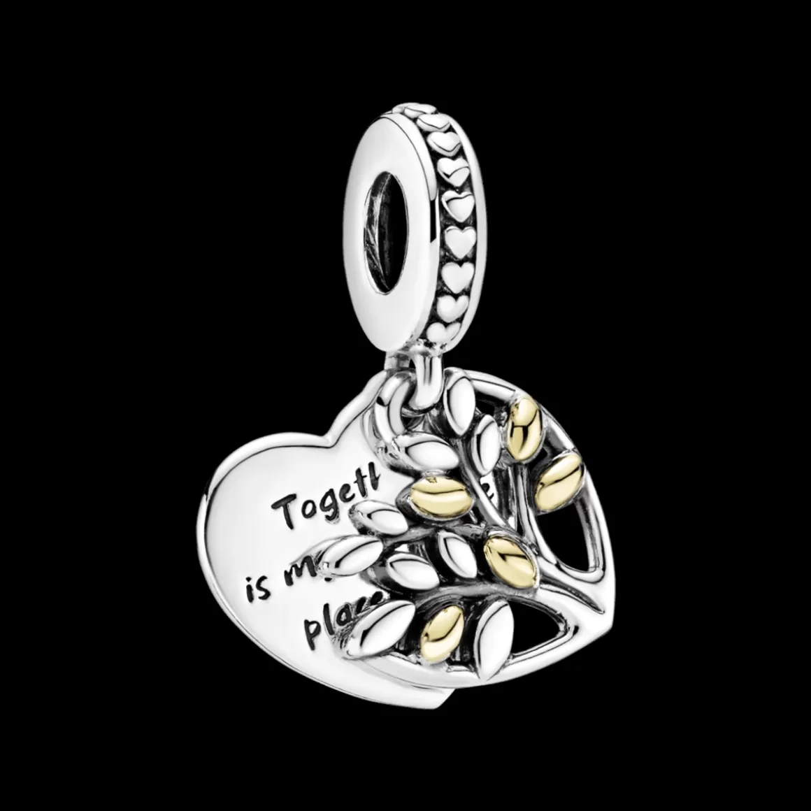 Pandora Charms Pendentes Dois Tons-Charm Pendente Coração E Árvore Da Família Com Ouro 14k