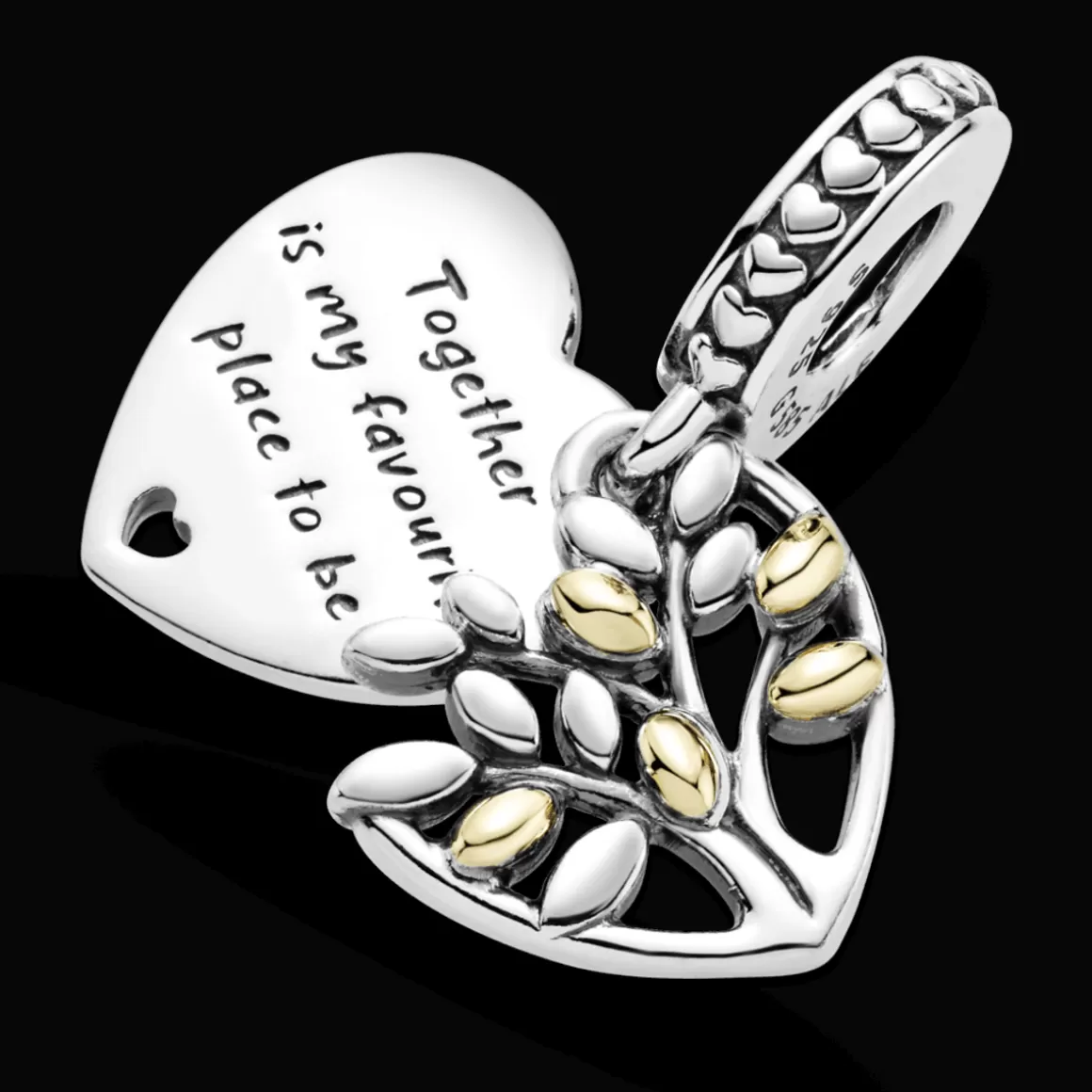Pandora Charms Pendentes Dois Tons-Charm Pendente Coração E Árvore Da Família Com Ouro 14k