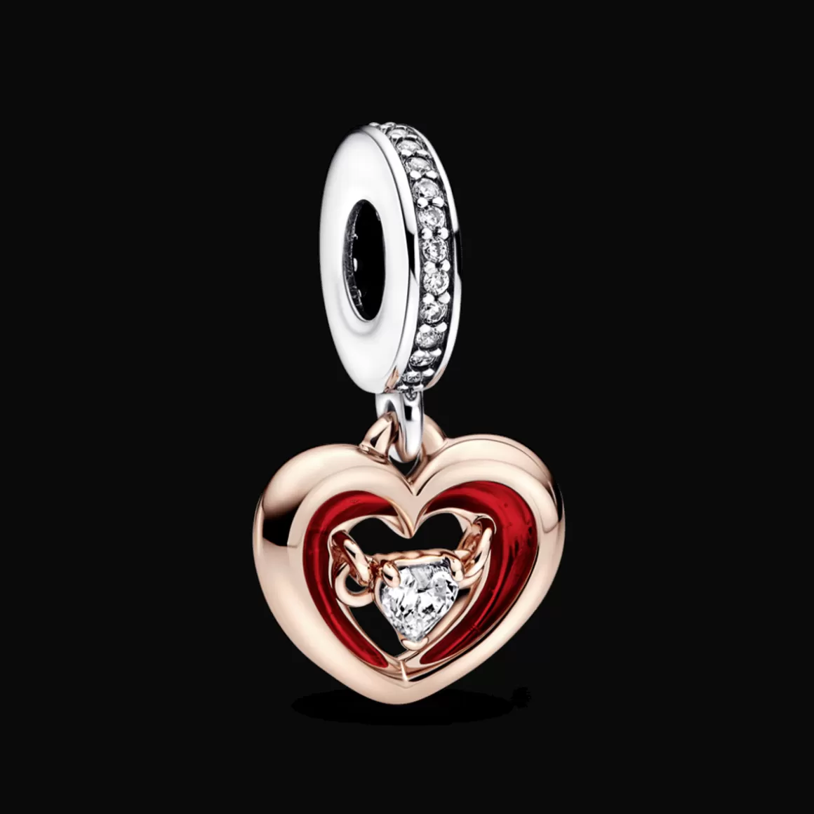 Pandora Charms Pendentes Dois Tons | Charms Cristal-Charm Pendente Coração Radiante em Dois Tons