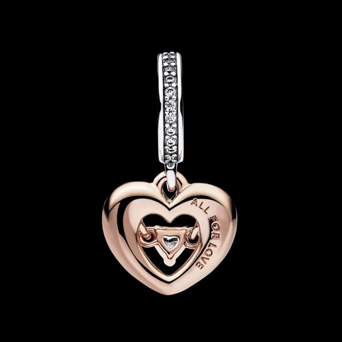 Pandora Charms Pendentes Dois Tons | Charms Cristal-Charm Pendente Coração Radiante em Dois Tons