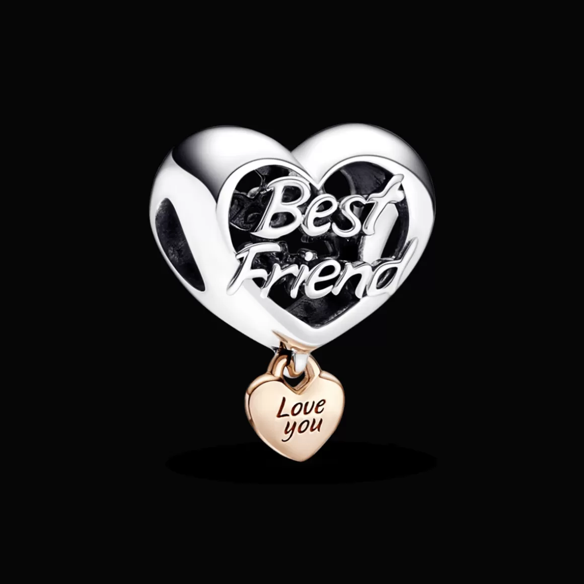 Pandora Charms Pendentes Dois Tons-Charm Pendente Coração Te Amo Melhor Amiga