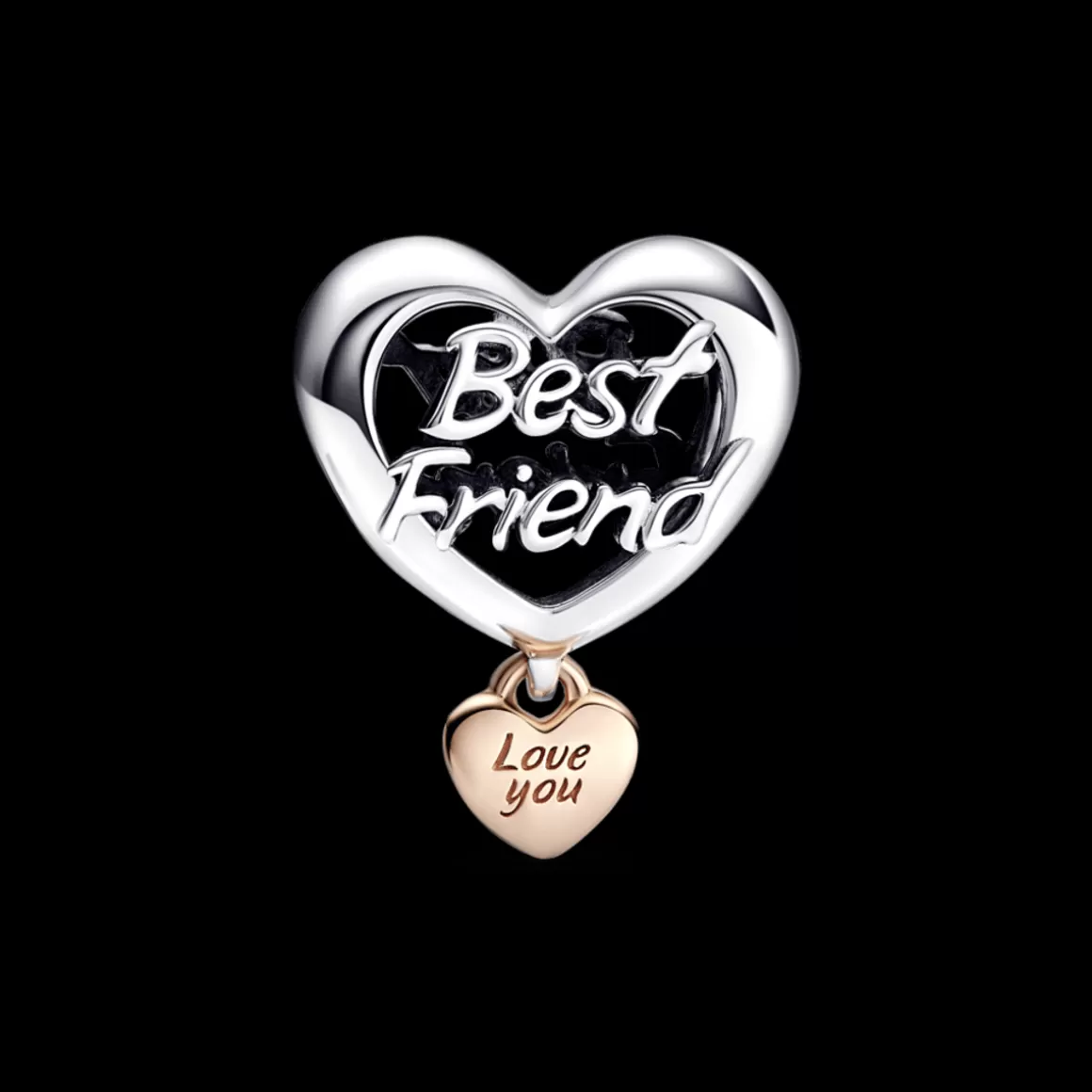 Pandora Charms Pendentes Dois Tons-Charm Pendente Coração Te Amo Melhor Amiga