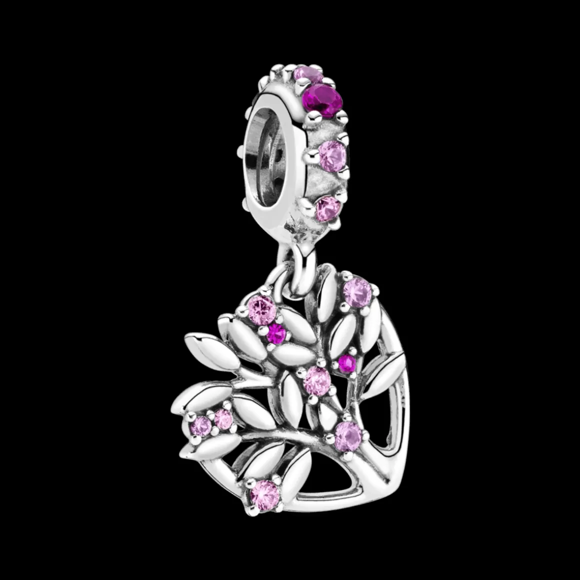 Pandora Charms Pendentes De Prata-Charm Pendente De Coração E Árvore Da Família Rosa