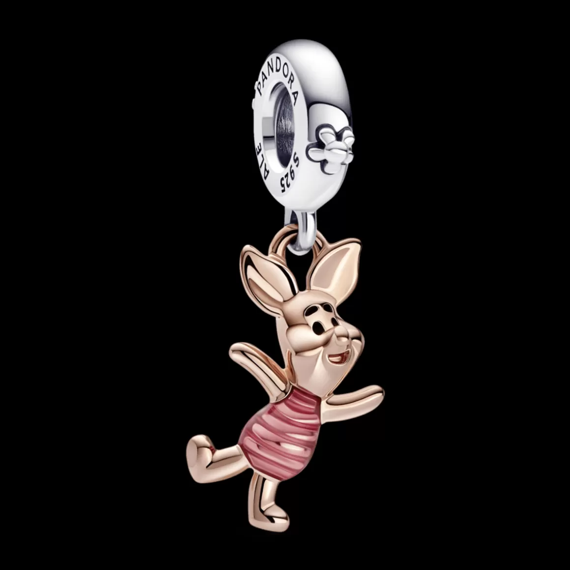 Pandora Charms Pendentes Dois Tons | Charms Esmaltados-Charm Pendente Disney Leitão de Ursinho Pooh