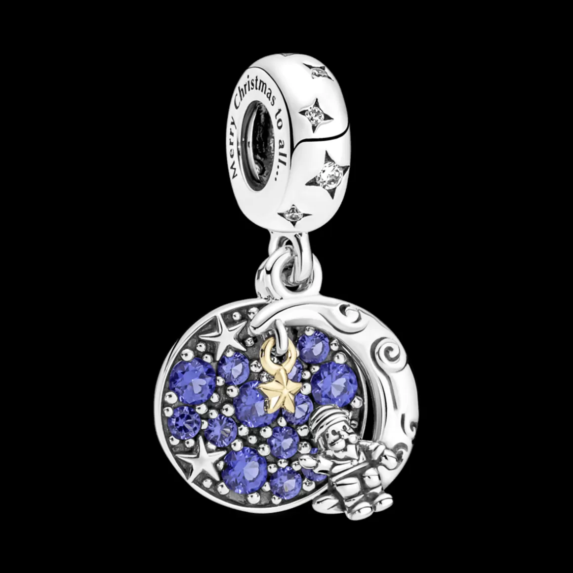 Pandora Charms Pendentes De Prata-Charm Pendente Duplo Papai Noel Na Lua