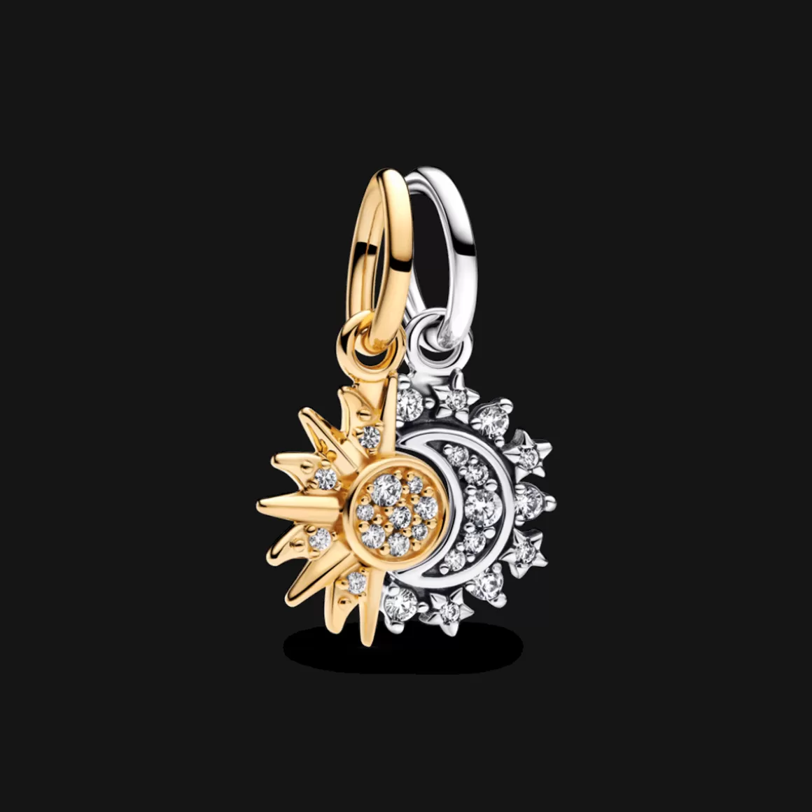 Pandora Charms Pendentes Dois Tons | Charms Dois Tons-Charm Pendente Duplo Sol E Lua Em Dois Tons