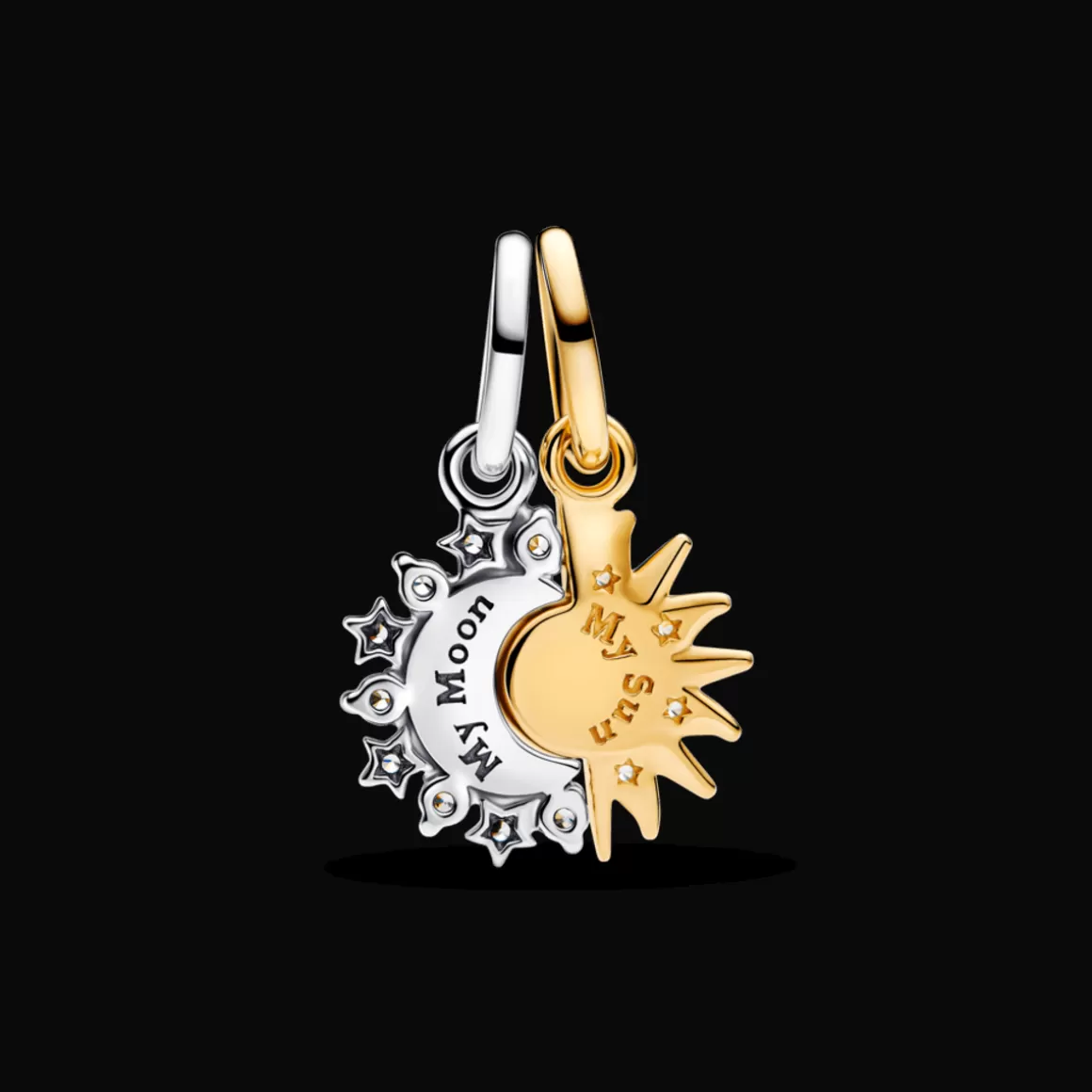 Pandora Charms Pendentes Dois Tons | Charms Dois Tons-Charm Pendente Duplo Sol E Lua Em Dois Tons