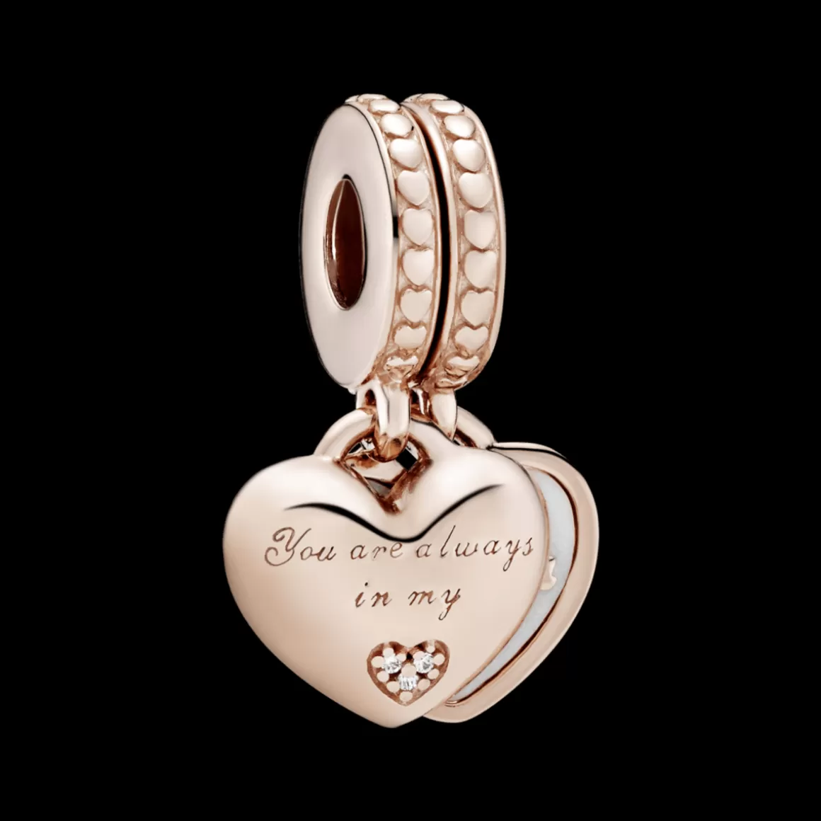 Pandora Charms Pendentes De Ouro Rosé-Charm Pendente Duplo you Are Always In My Heart em Ouro Rose