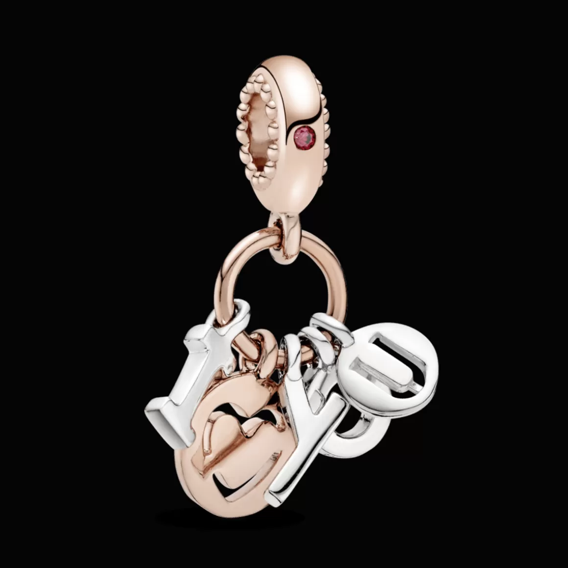 Pandora Charms Pendentes Dois Tons-Charm Pendente I Love You em Ouro Rose