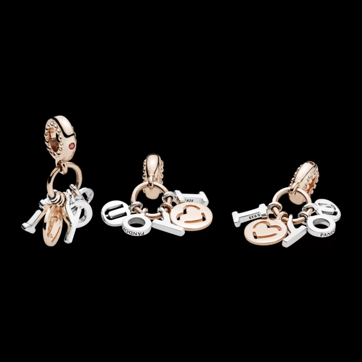 Pandora Charms Pendentes Dois Tons-Charm Pendente I Love You em Ouro Rose