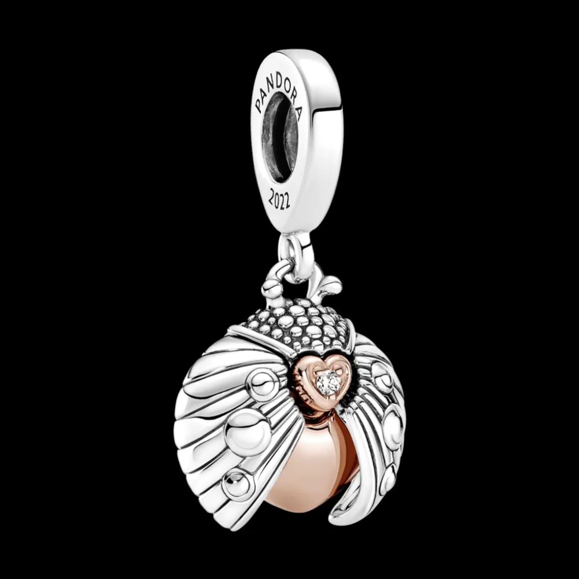 Pandora Charms Pendentes Dois Tons | Charms De Diamantes-Charm Pendente Joaninha e Coração em Dois Tons - Club 2022